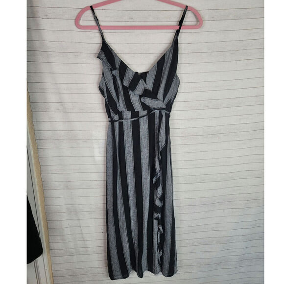 Rails Ariel Thompson Metallic Stripe Faux Wrap Linen Blend Dress, sz Small - Picture 1 of 16